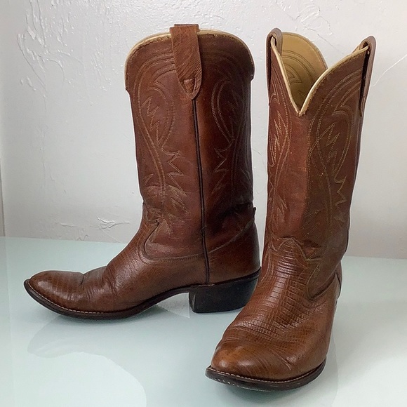 Vintage Laredo Metal Logo heel tag Cognac cowboy riding heels boots men SZ 8 EE - Picture 13 of 13